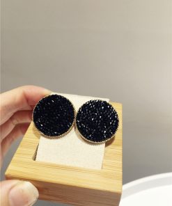 Exquisite Korean Style Ultra-Shiny Mesh Drop Earrings with Fine Diamonds and Rhinestones in Round Geometric Shape