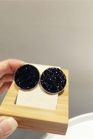 Exquisite Korean Style Ultra-Shiny Mesh Drop Earrings with Fine Diamonds and Rhinestones in Round Geometric Shape