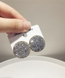 Exquisite Korean Style Ultra-Shiny Mesh Drop Earrings with Fine Diamonds and Rhinestones in Round Geometric Shape