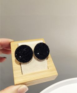 Exquisite Korean Style Ultra-Shiny Mesh Drop Earrings with Fine Diamonds and Rhinestones in Round Geometric Shape