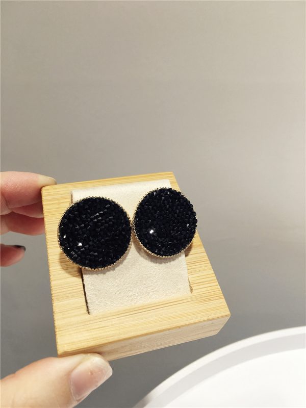 Exquisite Korean Style Ultra-Shiny Mesh Drop Earrings with Fine Diamonds and Rhinestones in Round Geometric Shape
