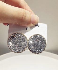 Exquisite Korean Style Ultra-Shiny Mesh Drop Earrings with Fine Diamonds and Rhinestones in Round Geometric Shape