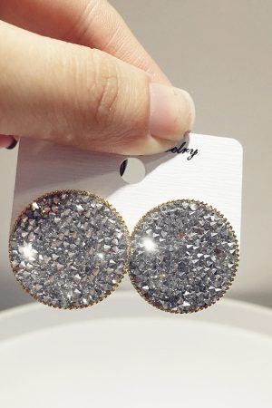 Exquisite Korean Style Ultra-Shiny Mesh Drop Earrings with Fine Diamonds and Rhinestones in Round Geometric Shape