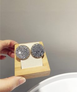 Exquisite Korean Style Ultra-Shiny Mesh Drop Earrings with Fine Diamonds and Rhinestones in Round Geometric Shape