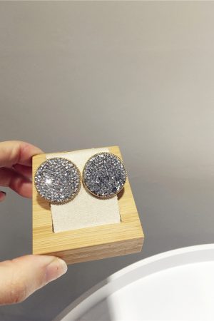 Exquisite Korean Style Ultra-Shiny Mesh Drop Earrings with Fine Diamonds and Rhinestones in Round Geometric Shape