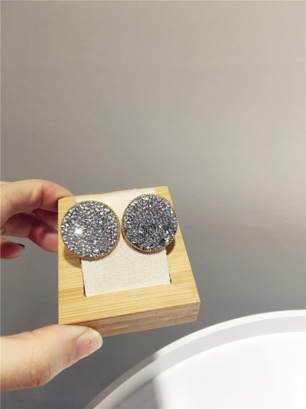 Exquisite Korean Style Ultra-Shiny Mesh Drop Earrings with Fine Diamonds and Rhinestones in Round Geometric Shape