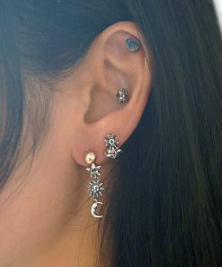 Exquisite Pearl Star Moon Sun Element Earrings for Women - Fashionable High-End Versatile Jewelry for 2025