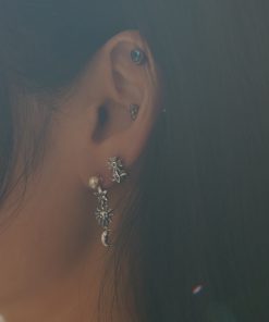 Exquisite Pearl Star Moon Sun Element Earrings for Women - Fashionable High-End Versatile Jewelry for 2025