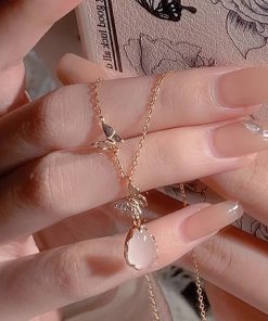 Exquisite Pink Water Drop Butterfly Necklace for Women - 2025 High-End Clavicle Chain, Light Luxury Fashion Accessory