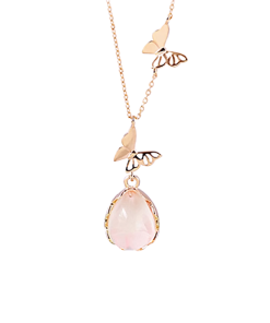 Exquisite Pink Water Drop Butterfly Necklace for Women - 2025 High-End Clavicle Chain, Light Luxury Fashion Accessory