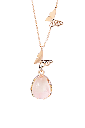 Exquisite Pink Water Drop Butterfly Necklace for Women - 2025 High-End Clavicle Chain, Light Luxury Fashion Accessory