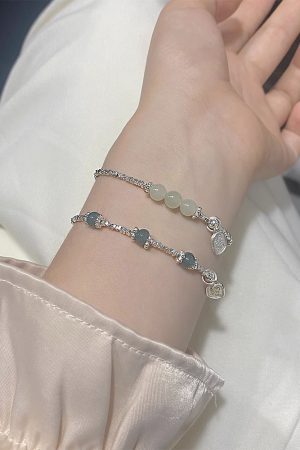 Exquisite Silver and Jade Bracelet for Girls - Minimalist High-End Bangle, Niche Design, Fashionable Summer Friendship Accessory