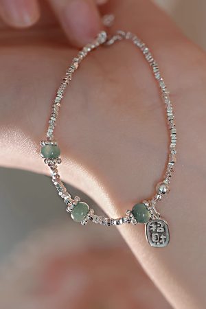 Exquisite Silver and Jade Bracelet for Girls - Minimalist High-End Bangle, Niche Design, Fashionable Summer Friendship Accessory