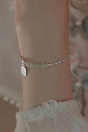 Exquisite Silver and Jade Bracelet for Girls - Minimalist High-End Bangle, Niche Design, Fashionable Summer Friendship Accessory