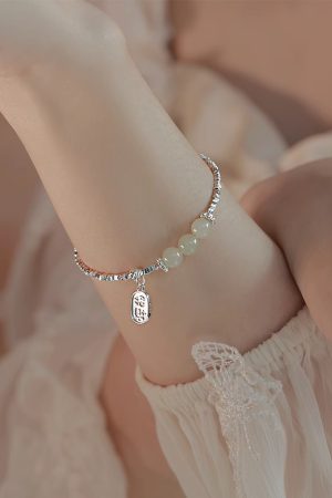 Exquisite Silver and Jade Bracelet for Girls - Minimalist High-End Bangle, Niche Design, Fashionable Summer Friendship Accessory