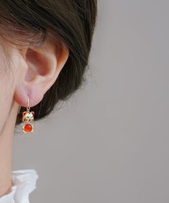 Exquisite Zodiac Year Tiger Earrings with Red Garnet - High-End Ethereal Tiger Ear Pendants for Women, Wealth-Attracting Jewelry