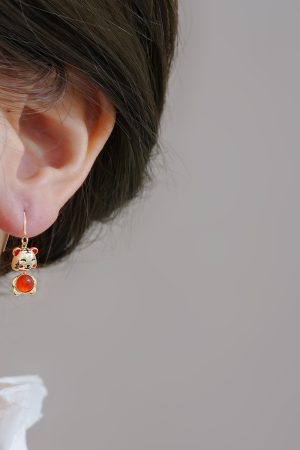 Exquisite Zodiac Year Tiger Earrings with Red Garnet - High-End Ethereal Tiger Ear Pendants for Women, Wealth-Attracting Jewelry