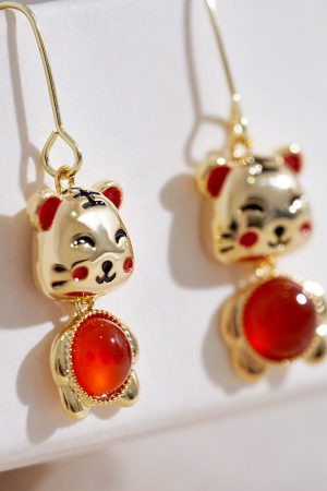 Exquisite Zodiac Year Tiger Earrings with Red Garnet - High-End Ethereal Tiger Ear Pendants for Women, Wealth-Attracting Jewelry