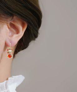 Exquisite Zodiac Year Tiger Earrings with Red Garnet - High-End Ethereal Tiger Ear Pendants for Women, Wealth-Attracting Jewelry