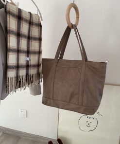 Extra Large Suede Velvet Tote Bag - Handmade Library Shoulder Handbag with Laptop Compartment - Stylish and Functional Carryall