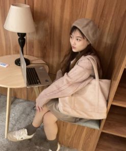 Extra Large Suede Velvet Tote Bag - Handmade Library Shoulder Handbag with Laptop Compartment - Stylish and Functional Carryall