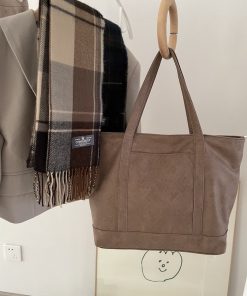 Extra Large Suede Velvet Tote Bag - Handmade Library Shoulder Handbag with Laptop Compartment - Stylish and Functional Carryall