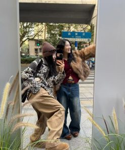 Fair Isle Sweater for Women - Loose Collar Black Jacquard Knit Top, Perfect for Pumpkin and Christmas Outfits, Cozy Barn-Style Fashion