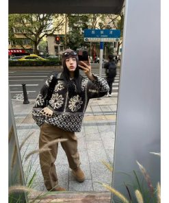 Fair Isle Sweater for Women - Loose Collar Black Jacquard Knit Top, Perfect for Pumpkin and Christmas Outfits, Cozy Barn-Style Fashion