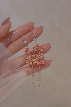 Fairy Flower Tassel Earrings with Freshwater Pearls - Long Elegant Ear Drops in Forest Style for a Slimmer Face Look