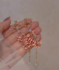 Fairy Flower Tassel Earrings with Freshwater Pearls - Long Elegant Ear Drops in Forest Style for a Slimmer Face Look