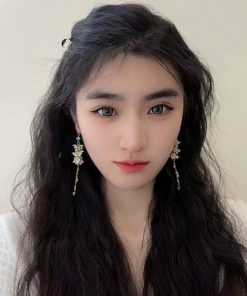 Fairy Flower Tassel Earrings with Freshwater Pearls - Long Elegant Ear Drops in Forest Style for a Slimmer Face Look