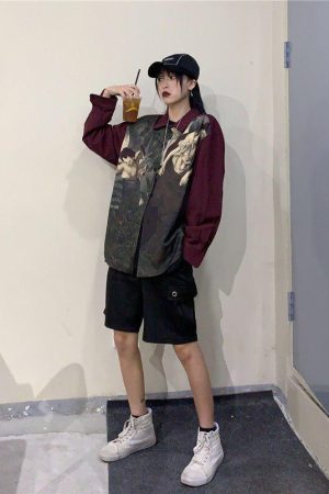 Fall Dresses With Doc Martens, Looks With Doc Martens - Angel Print Long Sleeve Shirt