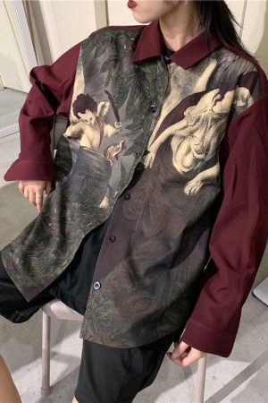 Fall Dresses With Doc Martens, Looks With Doc Martens - Angel Print Long Sleeve Shirt