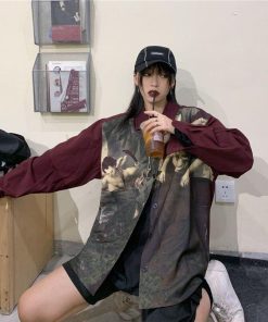 Fall Dresses With Doc Martens, Looks With Doc Martens - Angel Print Long Sleeve Shirt