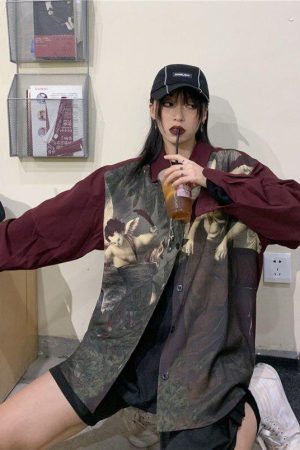 Fall Dresses With Doc Martens, Looks With Doc Martens - Angel Print Long Sleeve Shirt