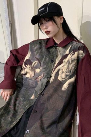 Fall Dresses With Doc Martens, Looks With Doc Martens - Angel Print Long Sleeve Shirt