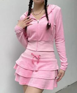 Fashion Aesthetics Types, Corporate Outfits - Pink Aesthetic Skirt & Hoodie Two Piece Set