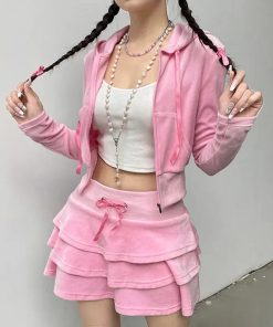 Fashion Aesthetics Types, Corporate Outfits - Pink Aesthetic Skirt & Hoodie Two Piece Set