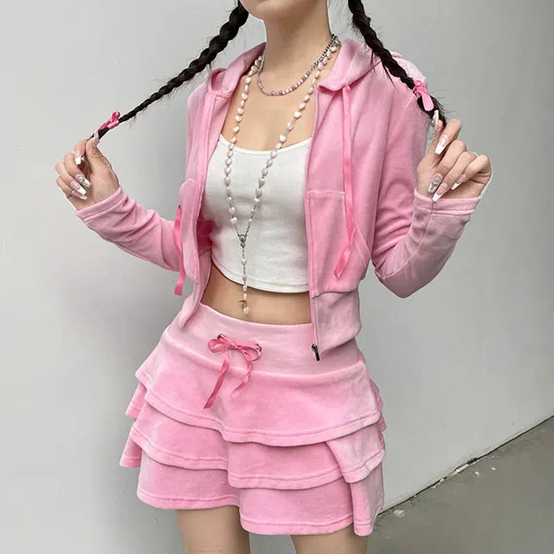 Fashion Aesthetics Types, Corporate Outfits - Pink Aesthetic Skirt & Hoodie Two Piece Set