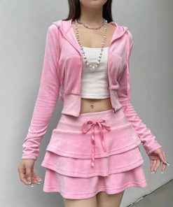 Fashion Aesthetics Types, Corporate Outfits - Pink Aesthetic Skirt & Hoodie Two Piece Set