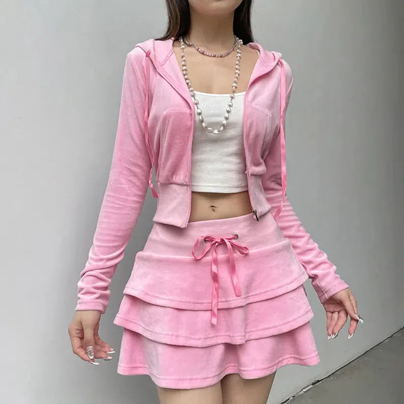 Fashion Aesthetics Types, Corporate Outfits - Pink Aesthetic Skirt & Hoodie Two Piece Set