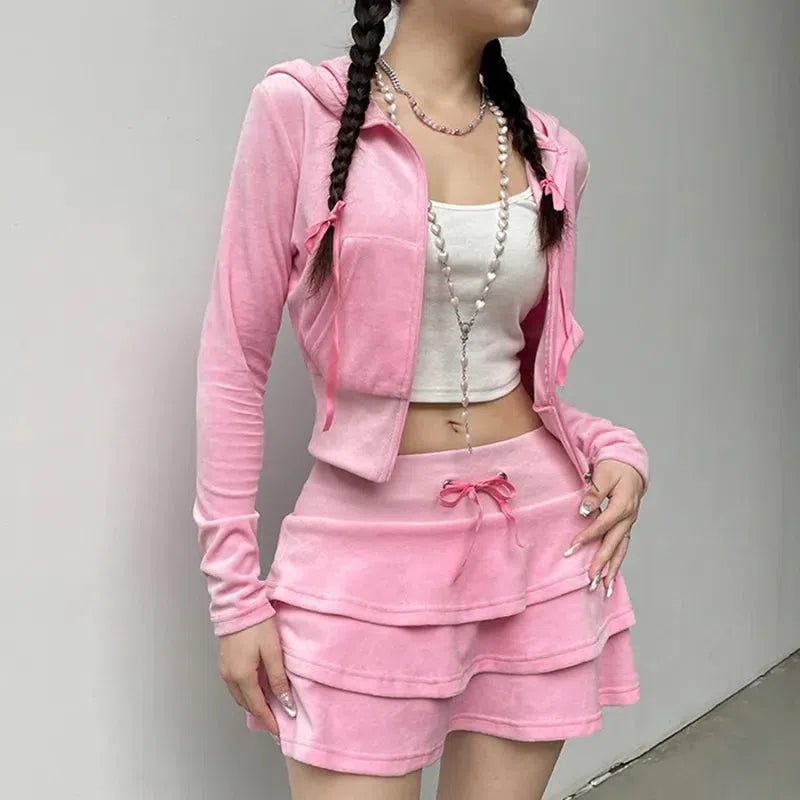 Fashion Aesthetics Types, Corporate Outfits - Pink Aesthetic Skirt & Hoodie Two Piece Set
