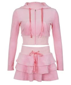 Fashion Aesthetics Types, Corporate Outfits - Pink Aesthetic Skirt & Hoodie Two Piece Set