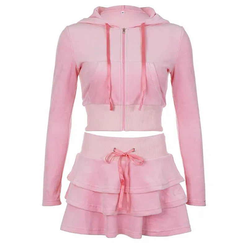 Fashion Aesthetics Types, Corporate Outfits - Pink Aesthetic Skirt & Hoodie Two Piece Set