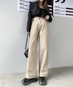 Fashion Streetwear, Acubi Fashion Dress - Light Academia High Waist Denim Pants