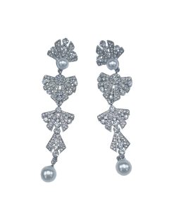 Fashionable Diamond-Inlaid Fan-Shaped Long Tassel Earrings with Unique Pearl Accents - Trendy 2025 Women's Jewelry