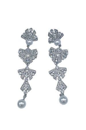 Fashionable Diamond-Inlaid Fan-Shaped Long Tassel Earrings with Unique Pearl Accents - Trendy 2025 Women's Jewelry