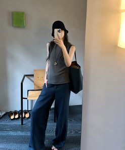 Fashionable Street Style Tencel Linen Strapless Top and Pants Set - Chic Casual Outfit for Summer 90s Inspired Look