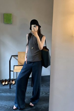 Fashionable Street Style Tencel Linen Strapless Top and Pants Set - Chic Casual Outfit for Summer 90s Inspired Look