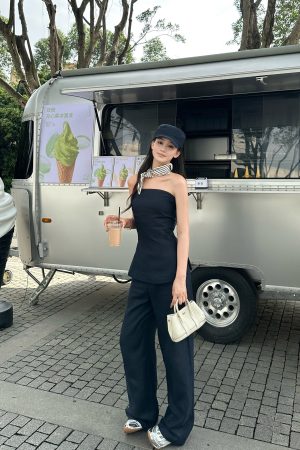 Fashionable Street Style Tencel Linen Strapless Top and Pants Set - Chic Casual Outfit for Summer 90s Inspired Look
